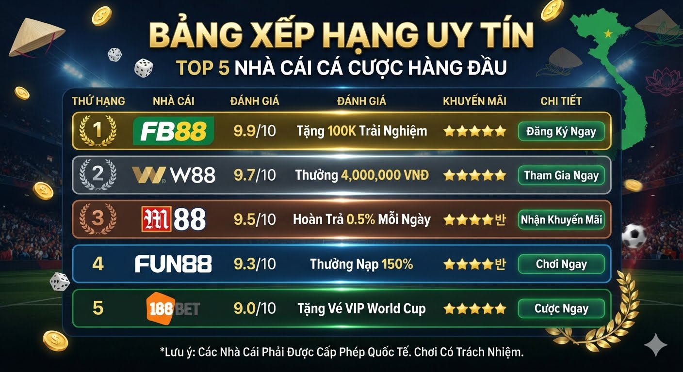 Top nhà cái cá cược bằng tiền thật tại Việt Nam